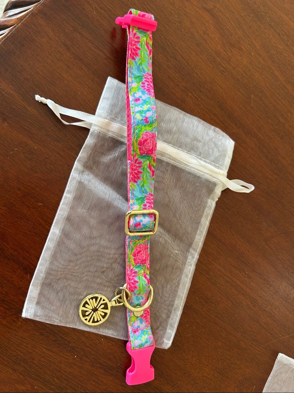 Lilly Pulitzer Mermazing Floral Dog Collar S/M Gold Charm